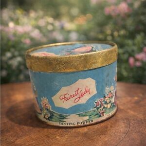 Vintage Fairest Lady Dusting Powder Tin Vanity Decor